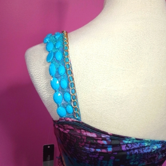 Bisou Bisou Y2K Beaded Shoulder Multicolor Cocktail Dress (NWT!!!) - Picture 6 of 9